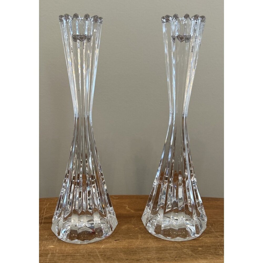 Pair of Mikasa CASCADE Crystal Taper Candle Holders 9" Tall T7255-338 Modern